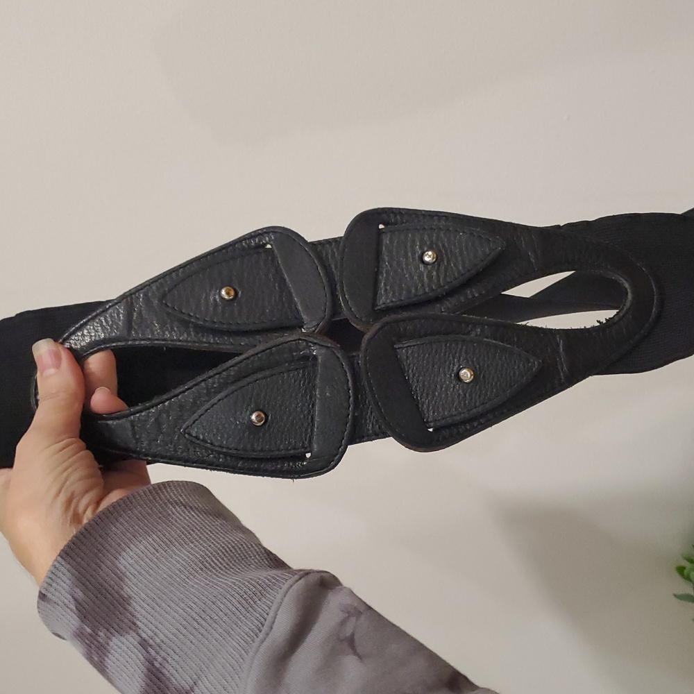 Vintage BRAVE Black Wide Elastic Leather Belt - Picture 11 of 15